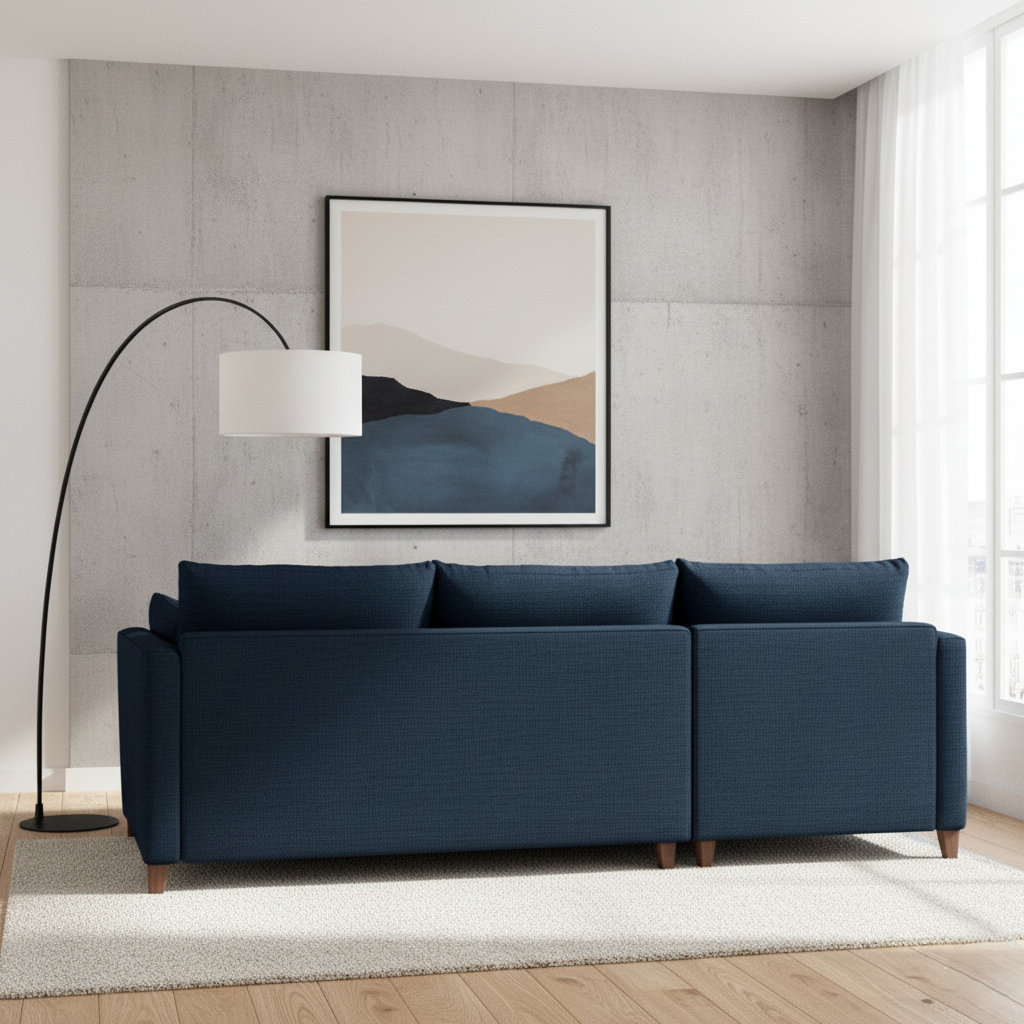 L Shape Fabric Sofa for Living Room with Soft Cushion and High Desnsity Foam for Home