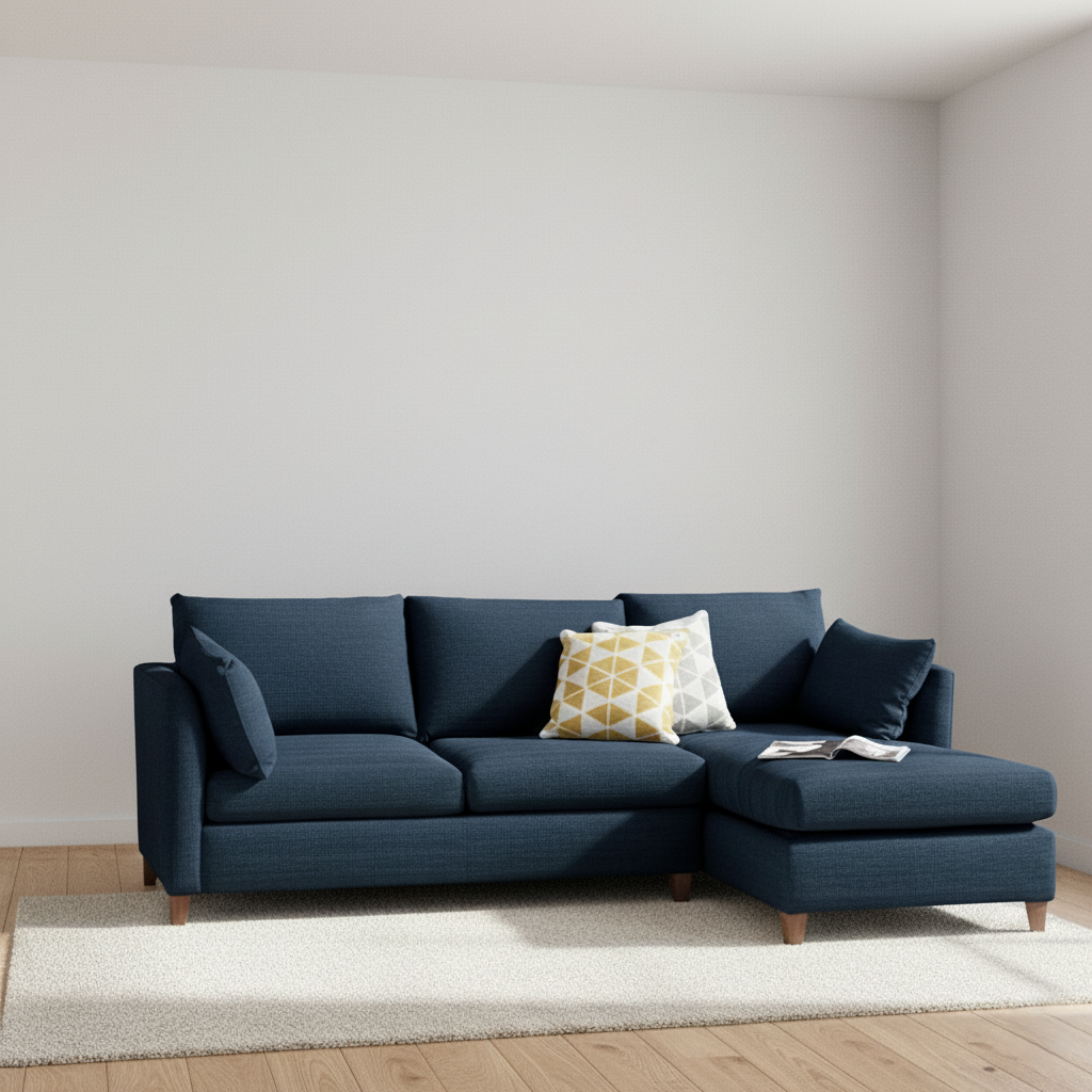 L Shape Fabric Sofa for Living Room with Soft Cushion and High Desnsity Foam for Home