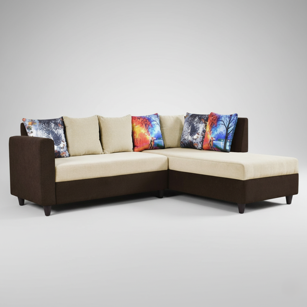 L Shape Sofa Made in Wooden Upholstery Suede Fabric with Wooden Legs with Polish Best Design for Home