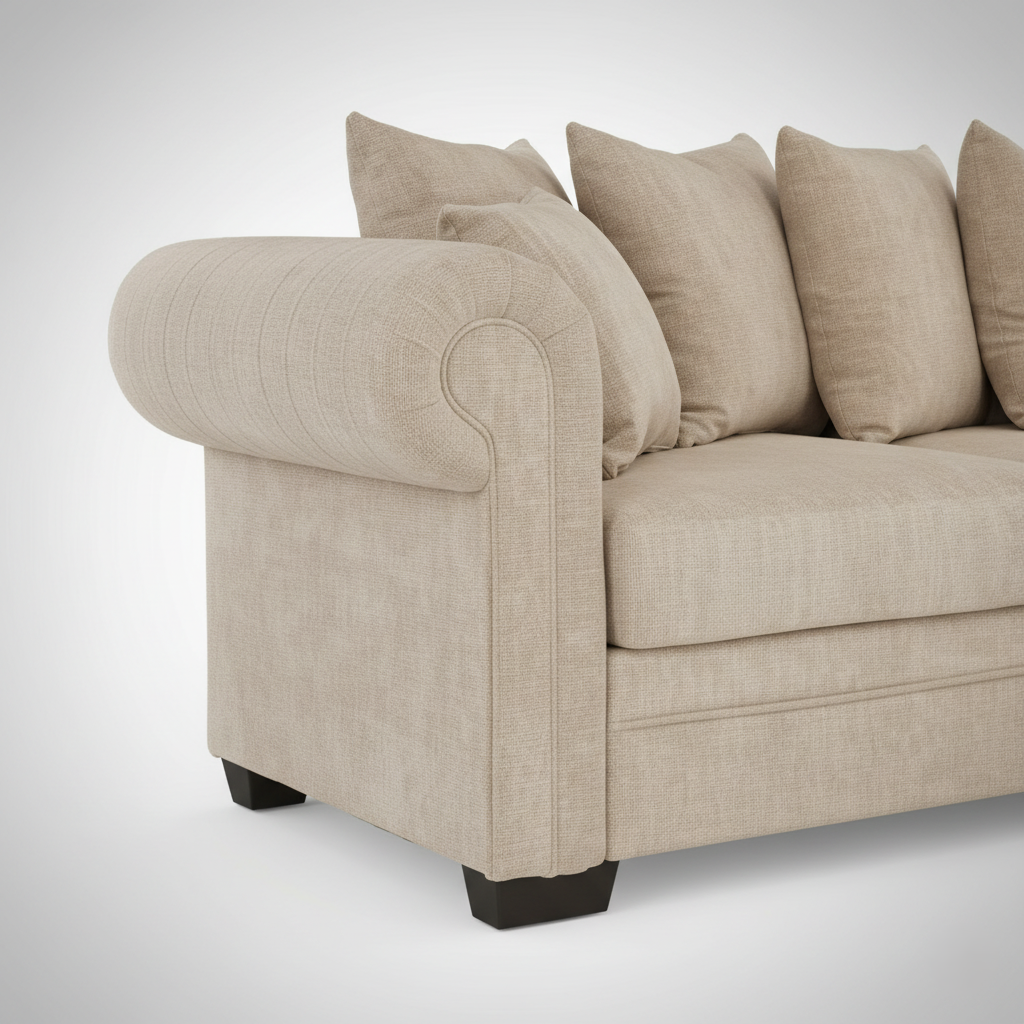 L Shape Sofa Suede Premium Upholstery with Wooden Structure and Wooden Legs with Polish for Home and Office