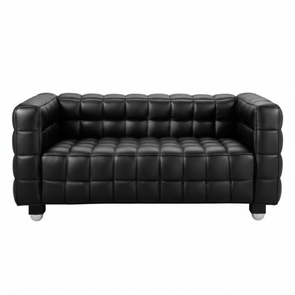 2 Seater Office Sofa Leatherette Fabric with Square Boxy Design Sofa for Home and Wooden Frame
