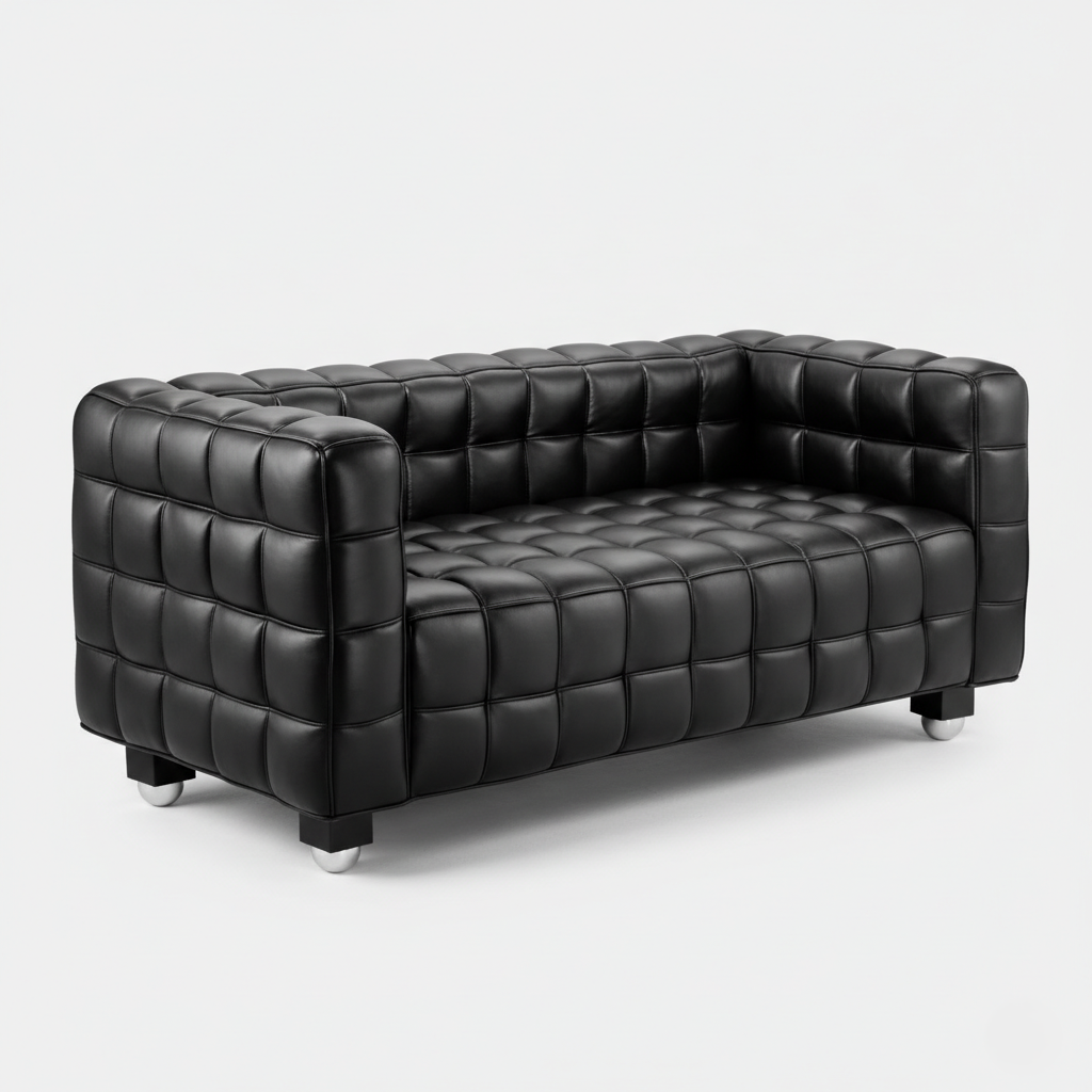 2 Seater Office Sofa Leatherette Fabric with Square Boxy Design Sofa for Home and Wooden Frame