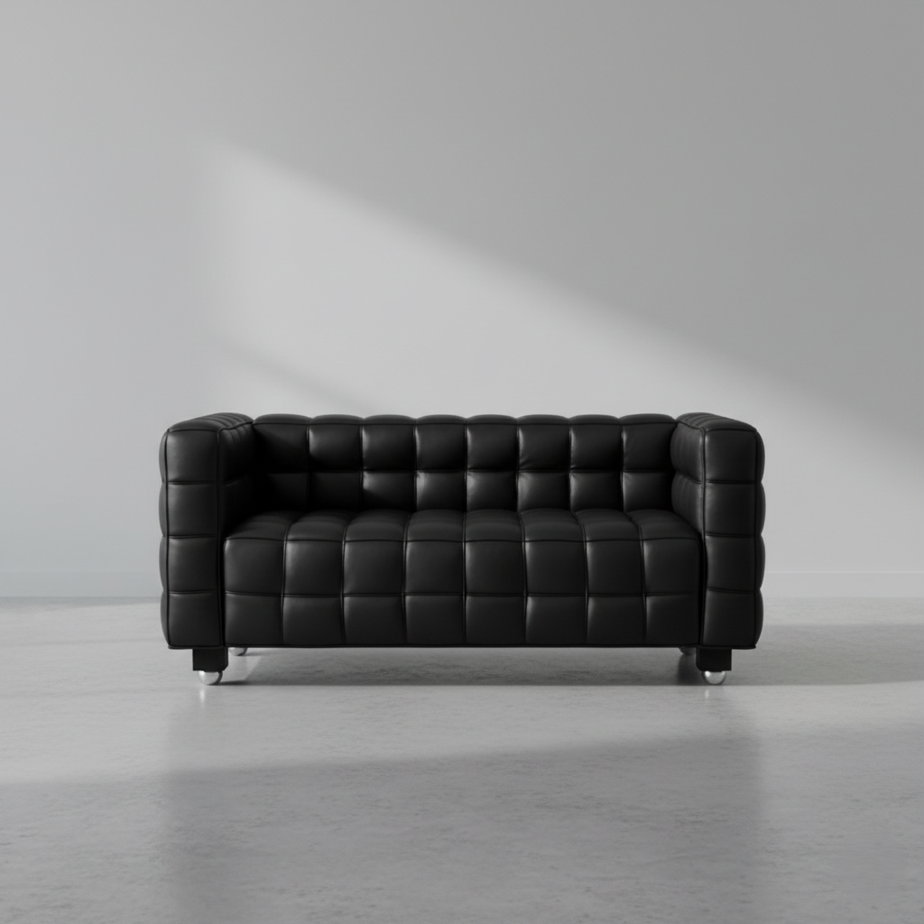 2 Seater Office Sofa Leatherette Fabric with Square Boxy Design Sofa for Home and Wooden Frame