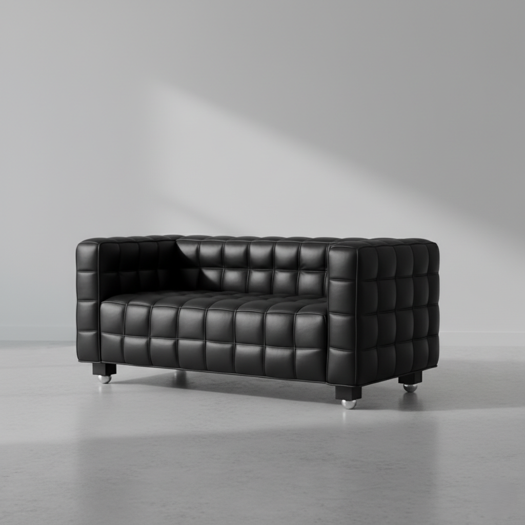 2 Seater Office Sofa Leatherette Fabric with Square Boxy Design Sofa for Home and Wooden Frame