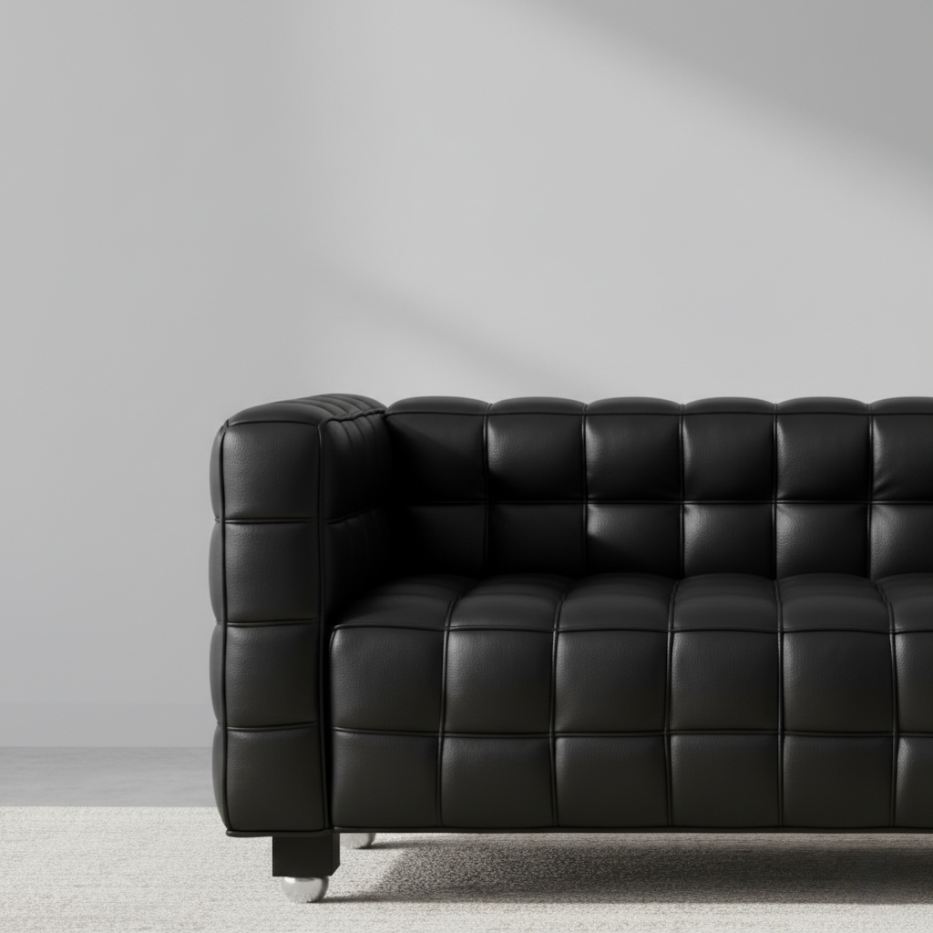 2 Seater Office Sofa Leatherette Fabric with Square Boxy Design Sofa for Home and Wooden Frame