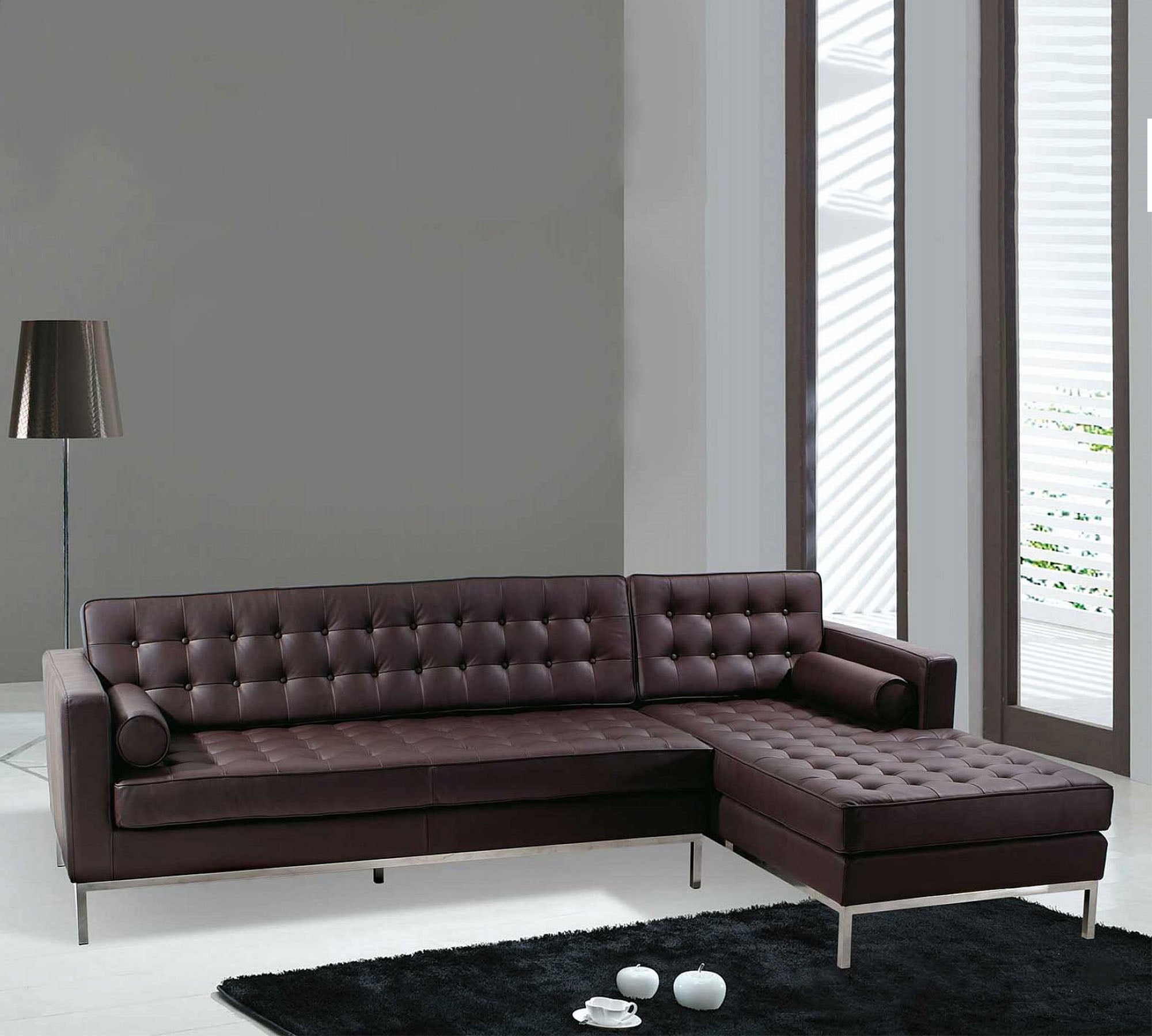 Leatherette L Shape Sofa with Wooden Structure, Best Quality and Tufted Design, Metal Legs with Chrome Finish for Home and Office Sofa