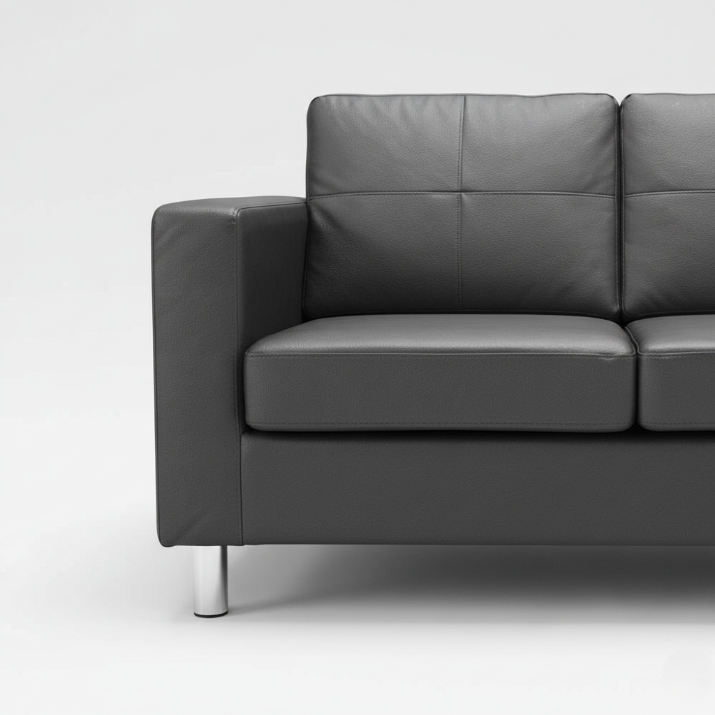 L Shaped Sofa for Home Made in Wooden Frame with Leatherette Upholstery Soft Cushion with Metal Legs