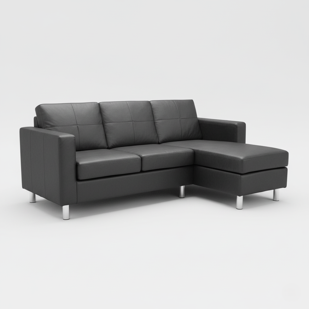 L Shaped Sofa for Home Made in Wooden Frame with Leatherette Upholstery Soft Cushion with Metal Legs