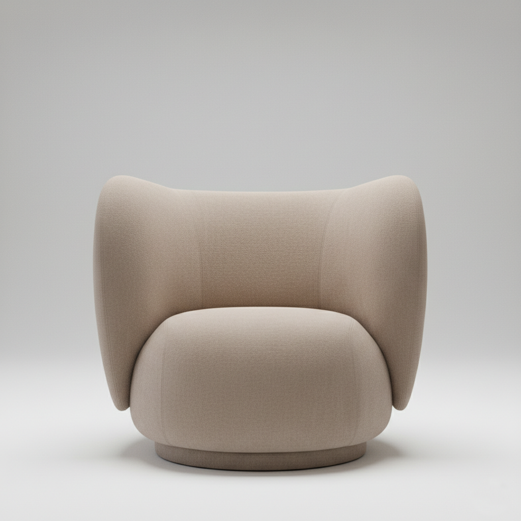 Modern Upholstered Lounge Chair with Curved Armrests and Luxury Fabric Accent Chair for Living Room & Bedroom