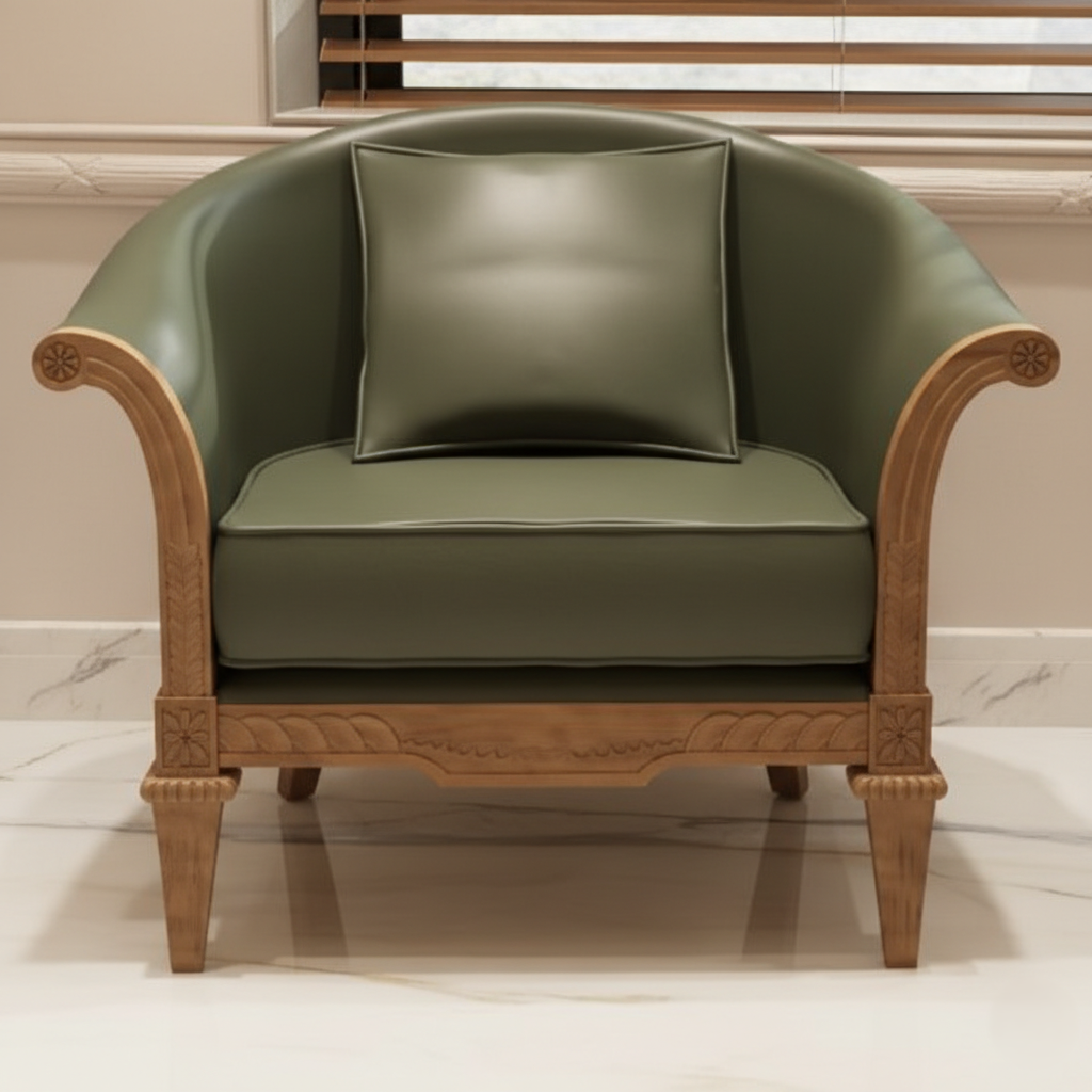 Luxury Wooden Accent Lounge Chair with Curved Arms, Premium Upholstery & Classic Craftsmanship