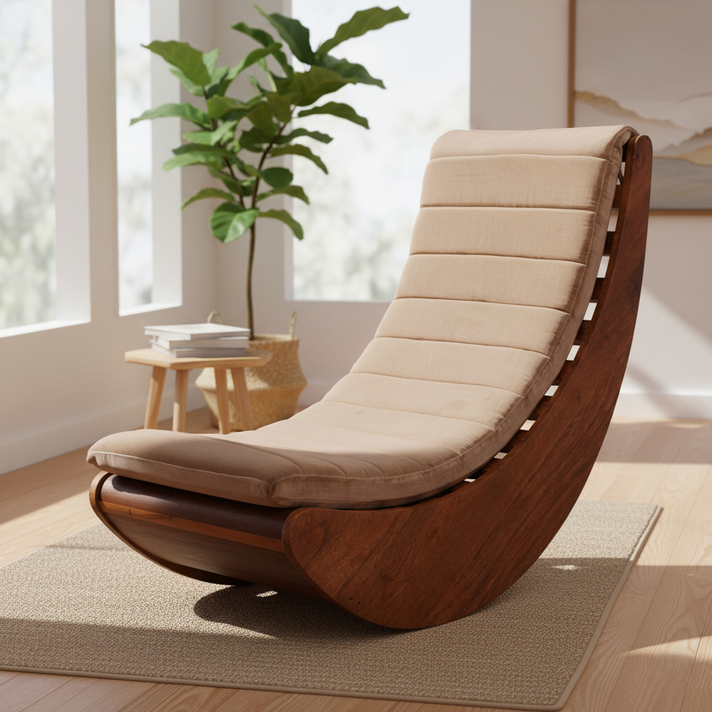 Luxurious Curved Wooden Rocking Chair with Cushioning for Elegant, Ergonomic Home Relaxation Spaces