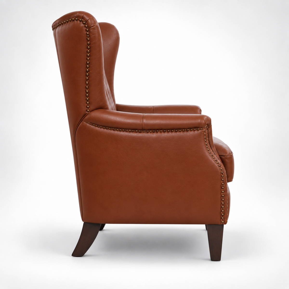 Premium High-Back Wing Chair with Diamond-Tufted Back, Padded Arms, Nail-head Trim, Wide Seat and Tapered Legs for Home & Office