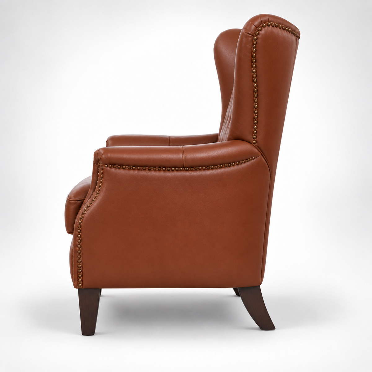 Premium High-Back Wing Chair with Diamond-Tufted Back, Padded Arms, Nail-head Trim, Wide Seat and Tapered Legs for Home & Office