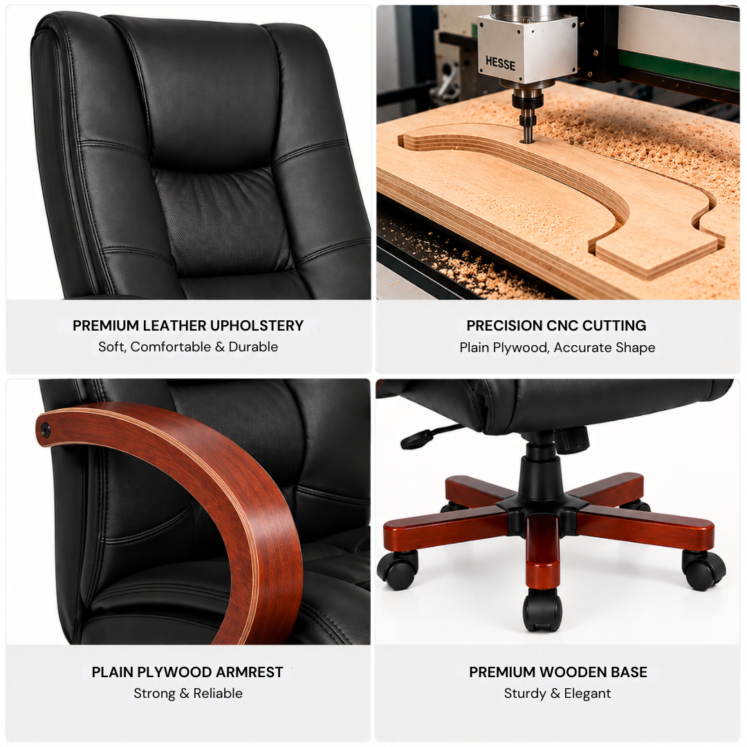 Stylish Leatherette Director and Boss Office Chair with Wooden Handle and Base
