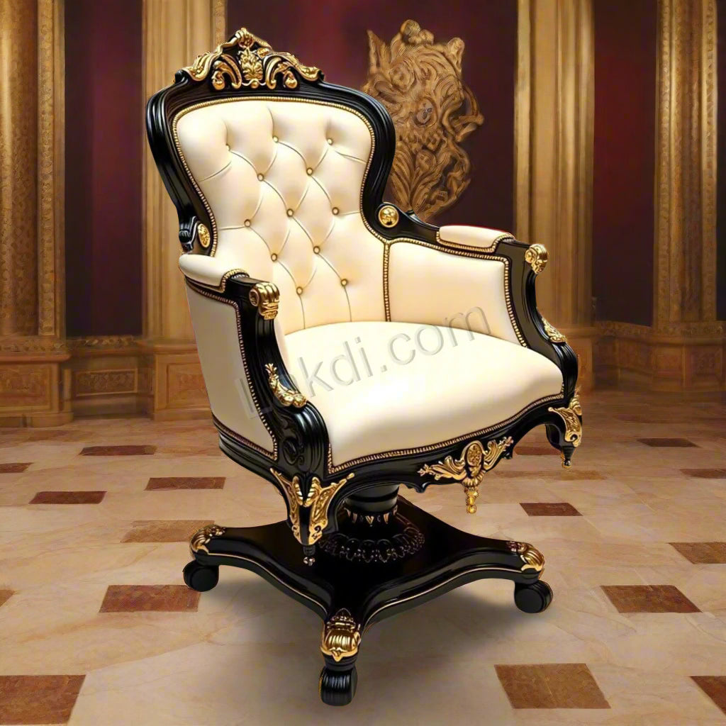 Director Chair, Maharaja High Back Chair, Upholstered in Luxurious Fabric, Made in Solid Wood, Teak Wood, Swivel Base, Armrests and Handcrafted Chair