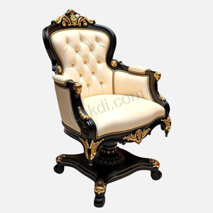 Director Chair, Maharaja High Back Chair, Upholstered in Luxurious Fabric, Made in Solid Wood, Teak Wood, Swivel Base, Armrests and Handcrafted Chair