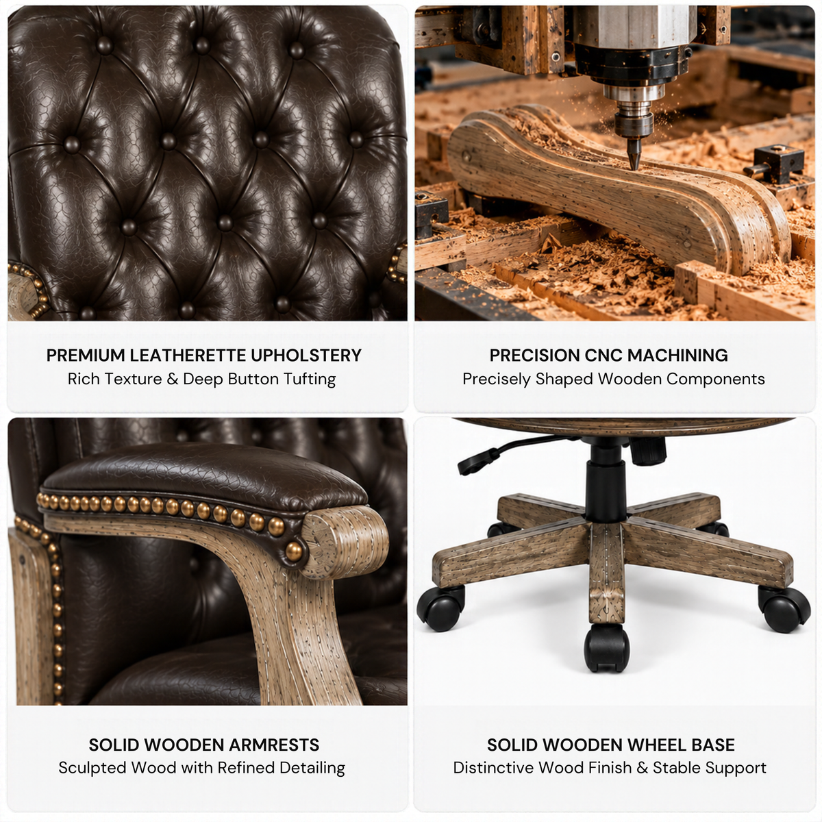 Director office Chair Tufted Design Made in Solid wood with Leatherette Upholstery & Armrest with Height Adjustable Premium Quality Chair