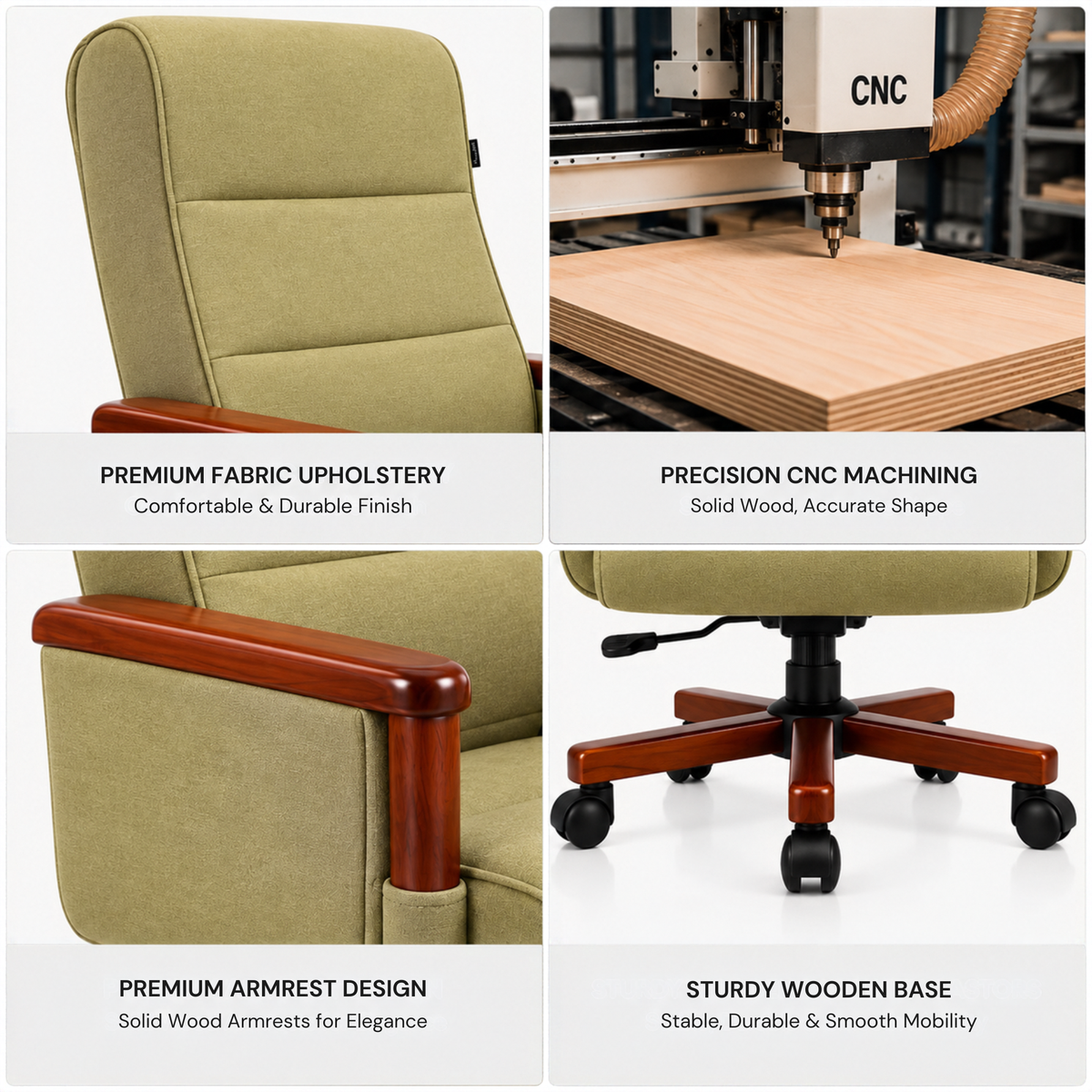 High Back Wooden with Fabric Revolving & Recliner Chair | Director Chair | Office - Cream Color