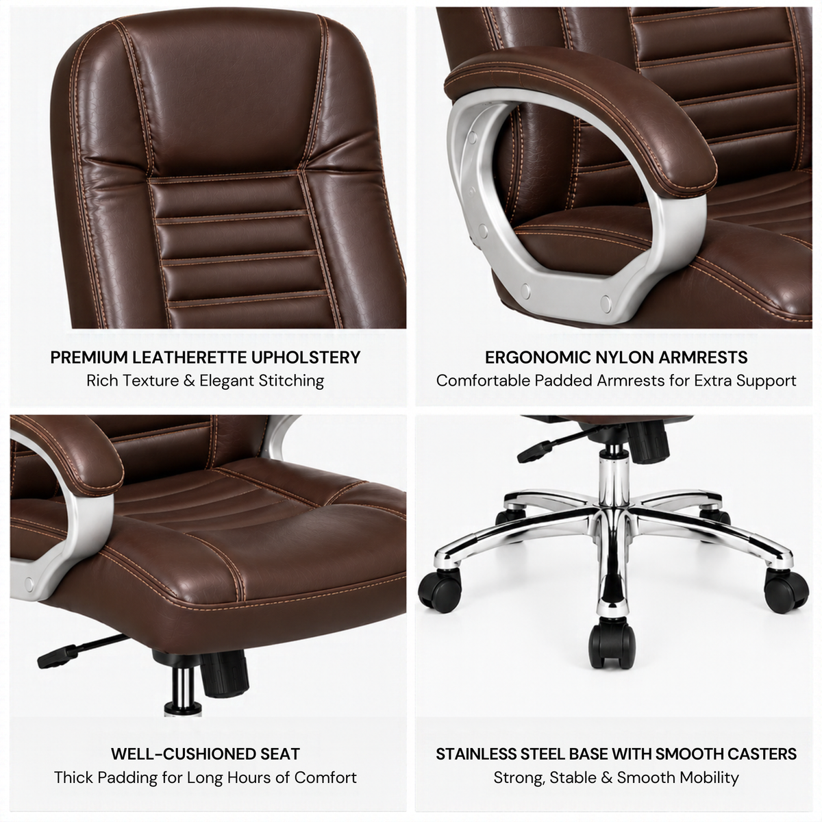 Premium Director Chair, Leatherette Upholstery, Powder-Coated Chrome Base