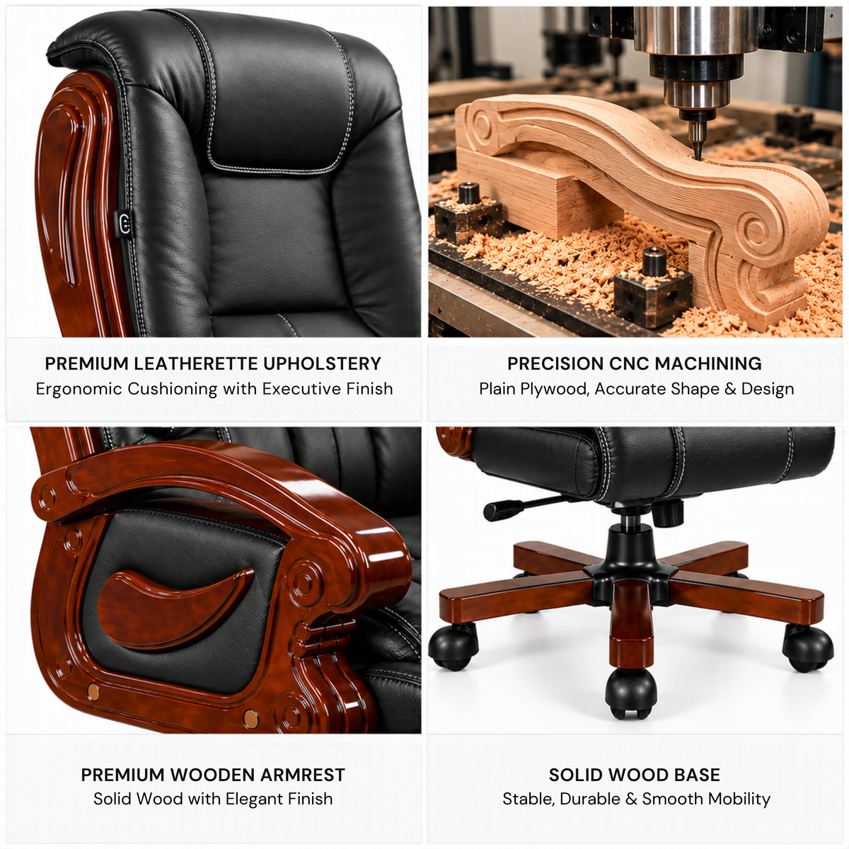 High Back Director Chair for office Luxury Design Made in Plyboard with Leatherette Upholstery & Armrests & Height Adjustable