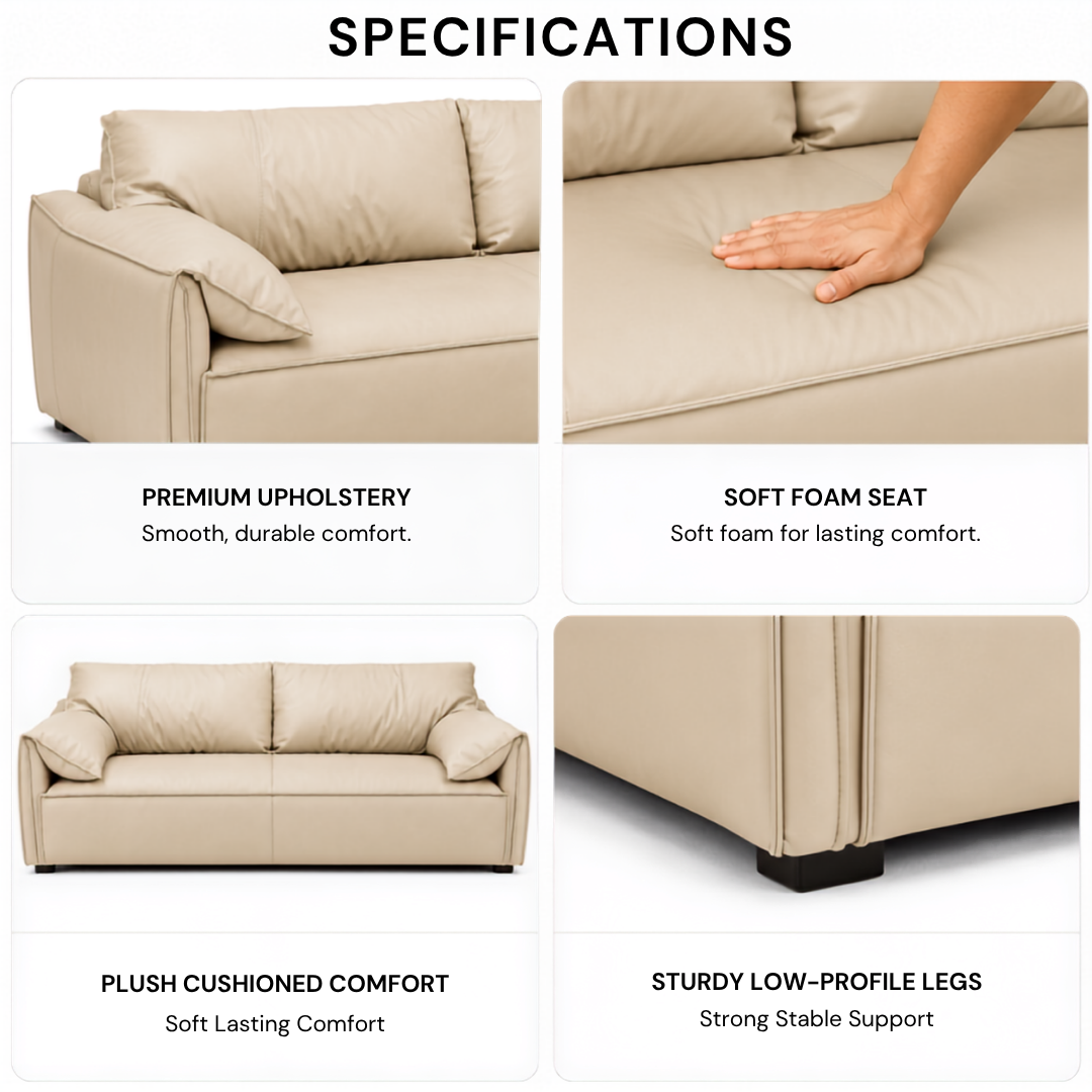 Modern Luxury 1 to 3-Seater Sofa | Premium Upholstered Fabric Sofa with Cushioned Armrests & Deep Seating | Contemporary Living Room Couch | Cream Beige