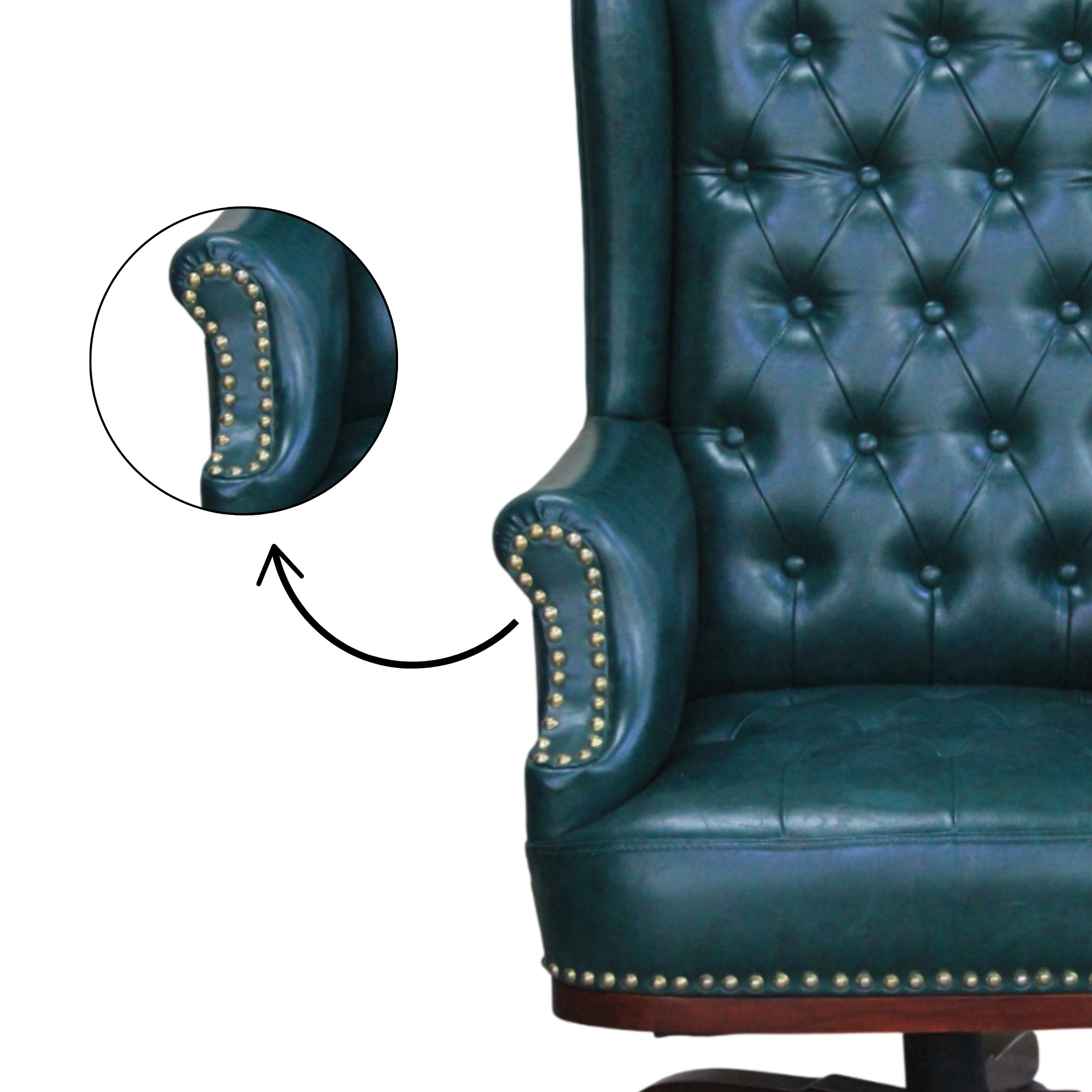 High Back Leatherette & Wooden Office Chair | Revolving & Height Adjustable | Director and CEO & Executive Chair | Armrest & Wheelbase | Green