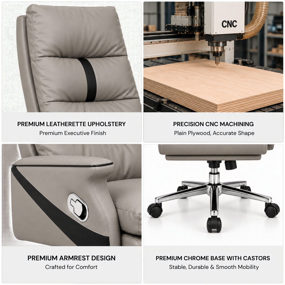 Luxury Leatherette Director High Back Office Chair with Recliner, Ergonomic Design, Chrome Base and Smooth Castors – Premium Brown Executive Chair