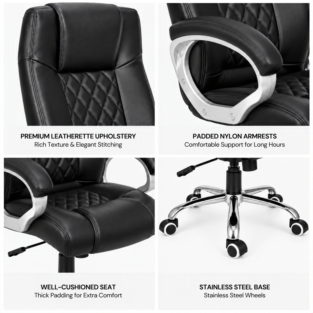 Modern Director Office Chair, Leatherette Upholstery with High Back and Powder-Coated Chrome Base