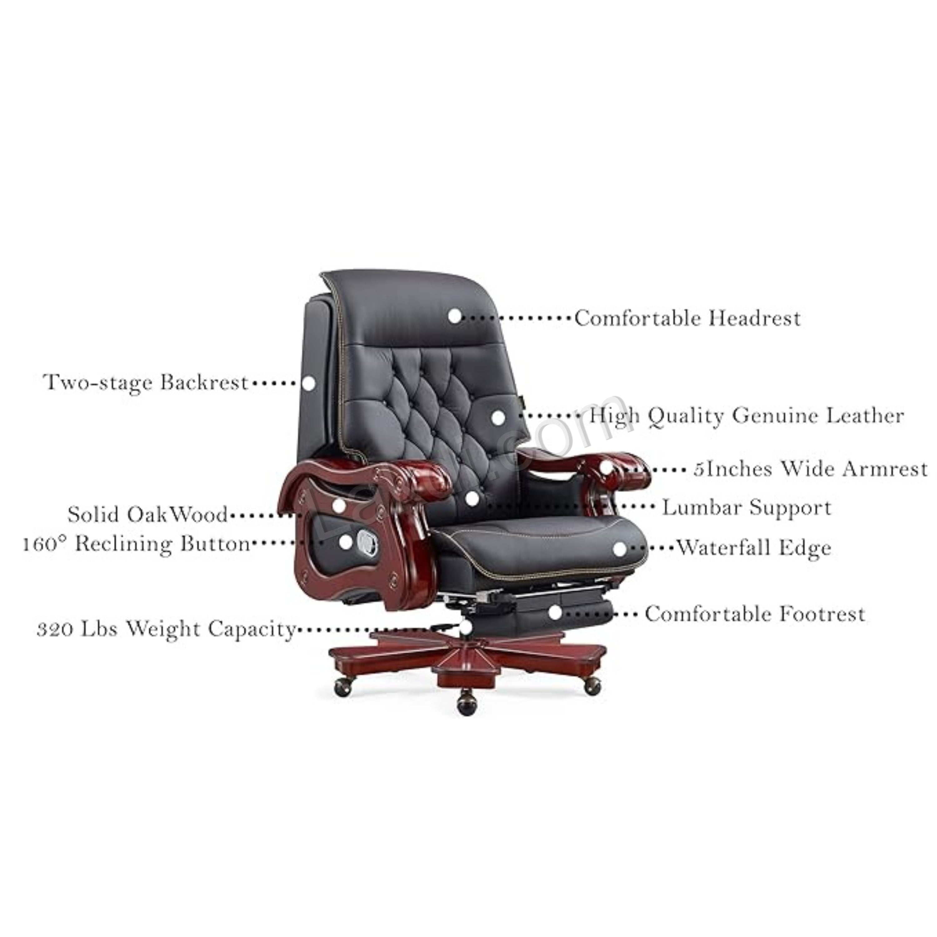 High Back Director Chair for office Made in Solid wood with Leatherette Upholstery & Recliner and Foot rest with Wheelbase & Revolving Chair