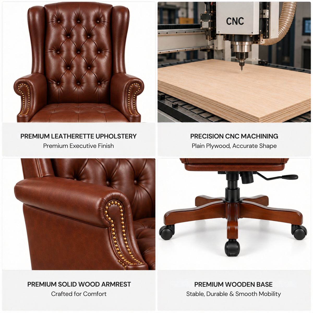 Luxury Wingback Swivel Chair with Wooden Base and Classic Tufted Style Director Desk Chair