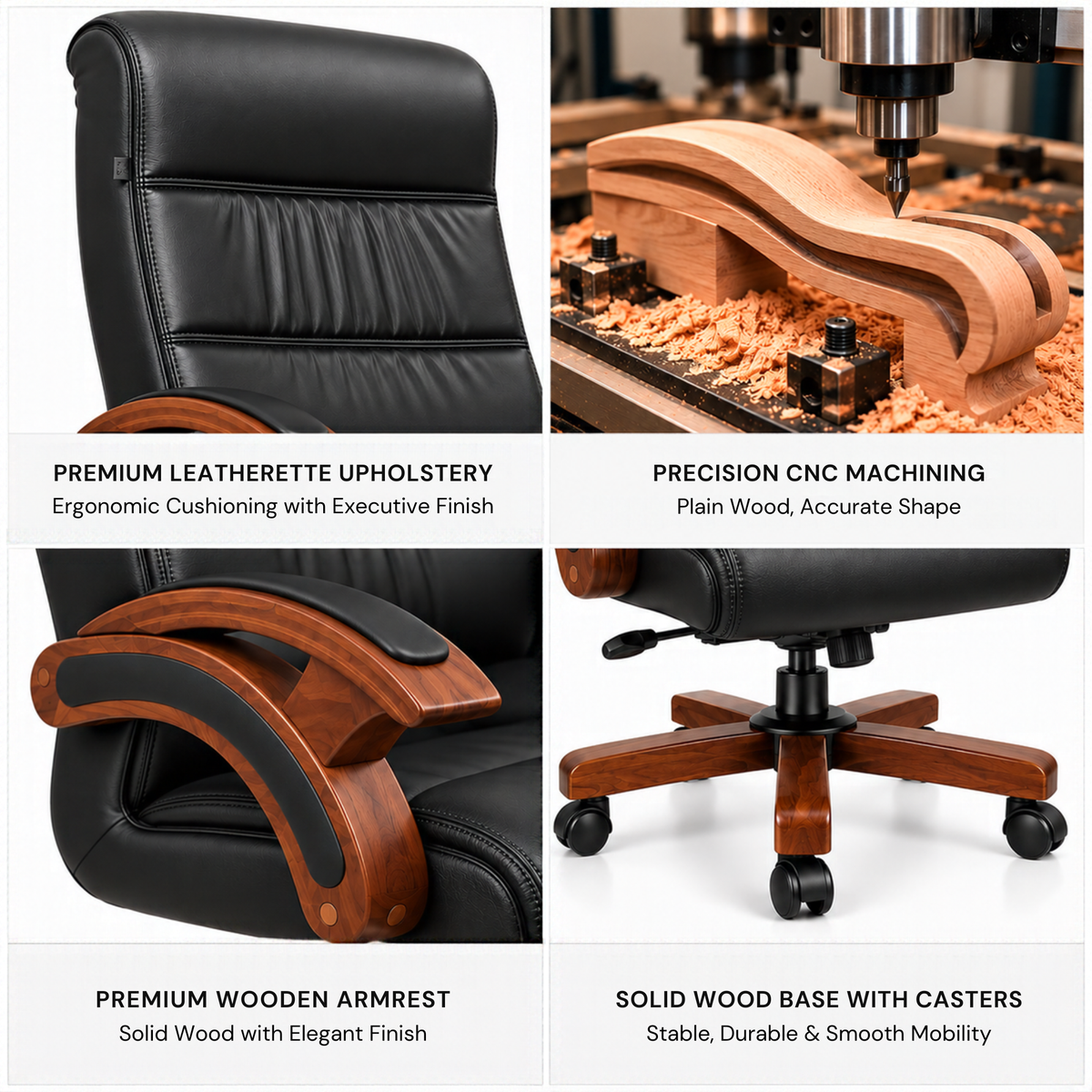 Director Chair for office Made in Plyboard with Leatherette Upholstery & Armrest with Height Adjustable & Revolving Chair -black