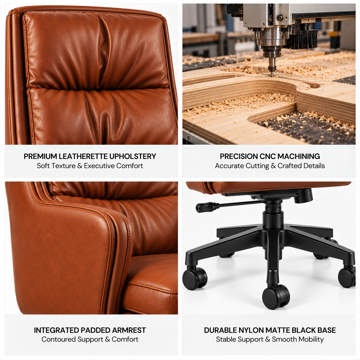 Premium High Back Executive Office Chair with Padded Armrests, Tilt Mechanism, Height Adjustment & Smooth Mobility for Home and Office