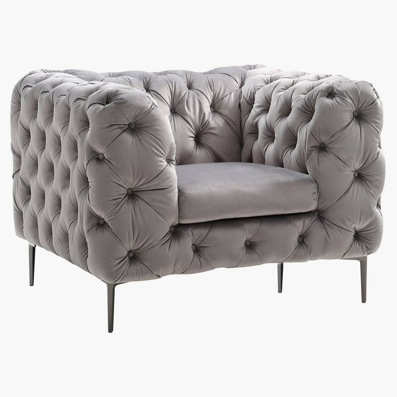 Modern Stainless Steel Base Tufted Velvet Chesterfield Single Sofa Chair