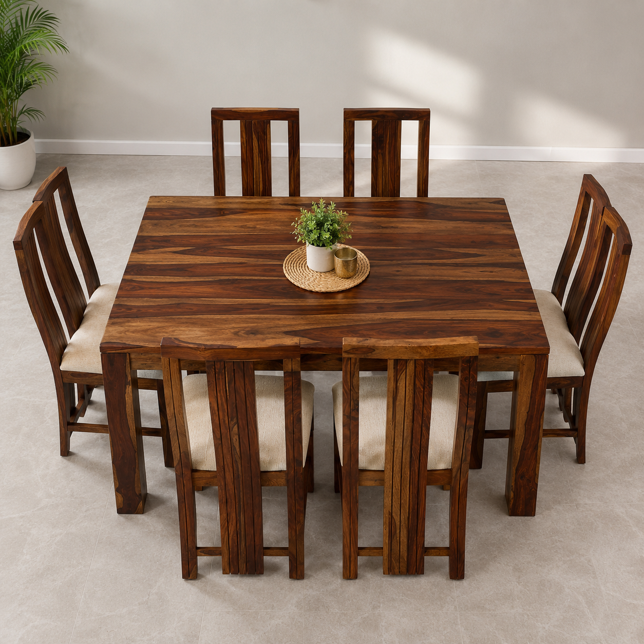 Sheesham Wood 9-Piece Dining Set | Square Table with 8 Chairs | Durable & Stylish Home Furniture