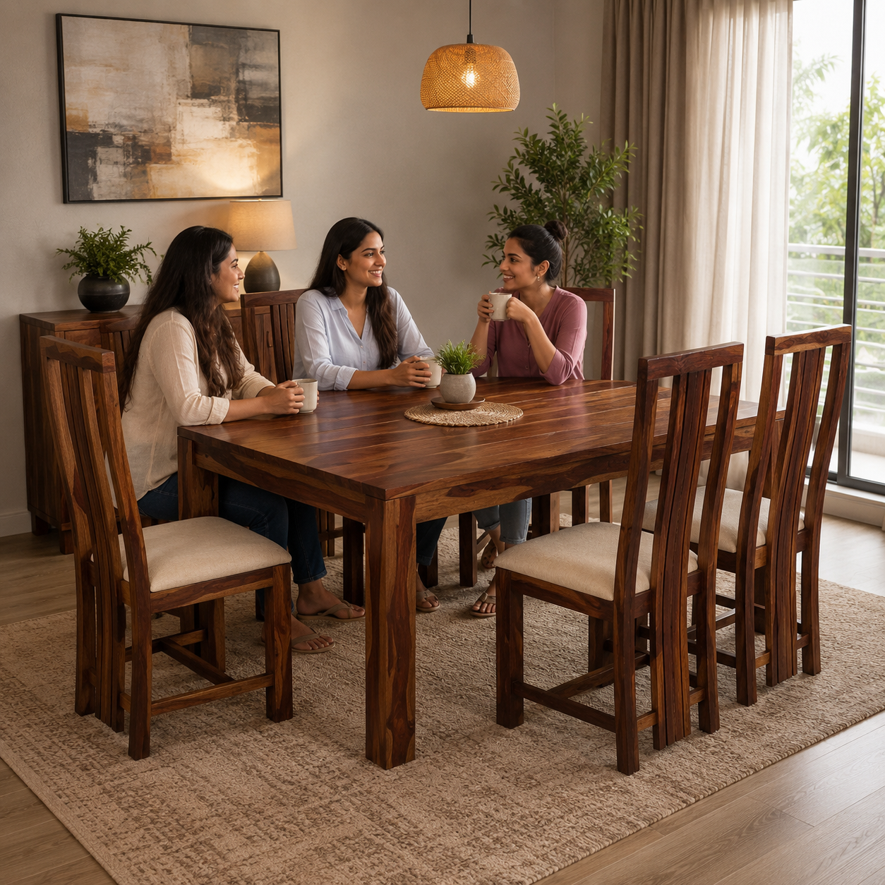 Sheesham Wood 9-Piece Dining Set | Square Table with 8 Chairs | Durable & Stylish Home Furniture