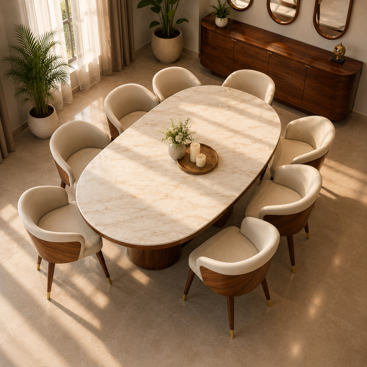 Italian Design Dining Table and Chair Set of 8 & 1 Dining Bench &Upholstered Chairs with Luxury and Premium