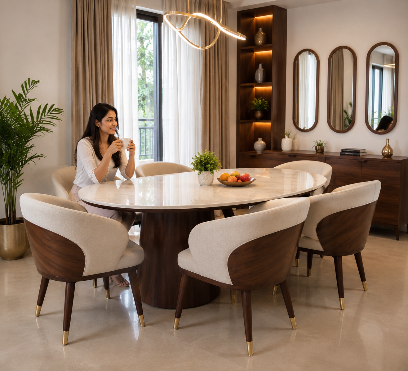 Italian Design Dining Table and Chair Set of 8 & 1 Dining Bench &Upholstered Chairs with Luxury and Premium