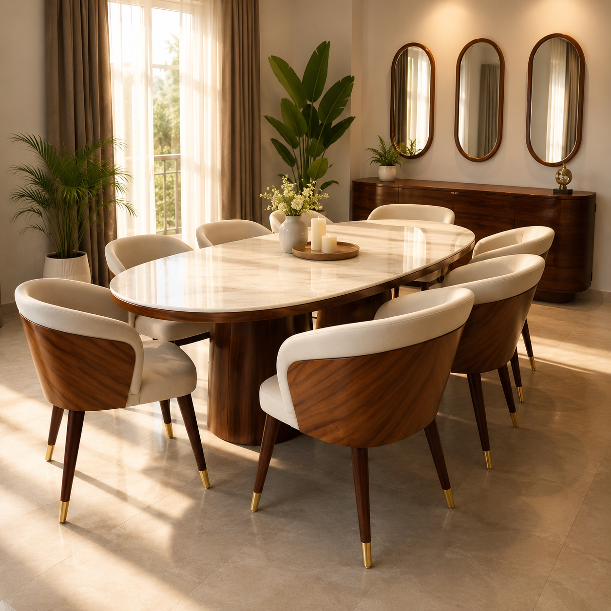 Italian Design Dining Table and Chair Set of 8 & 1 Dining Bench &Upholstered Chairs with Luxury and Premium