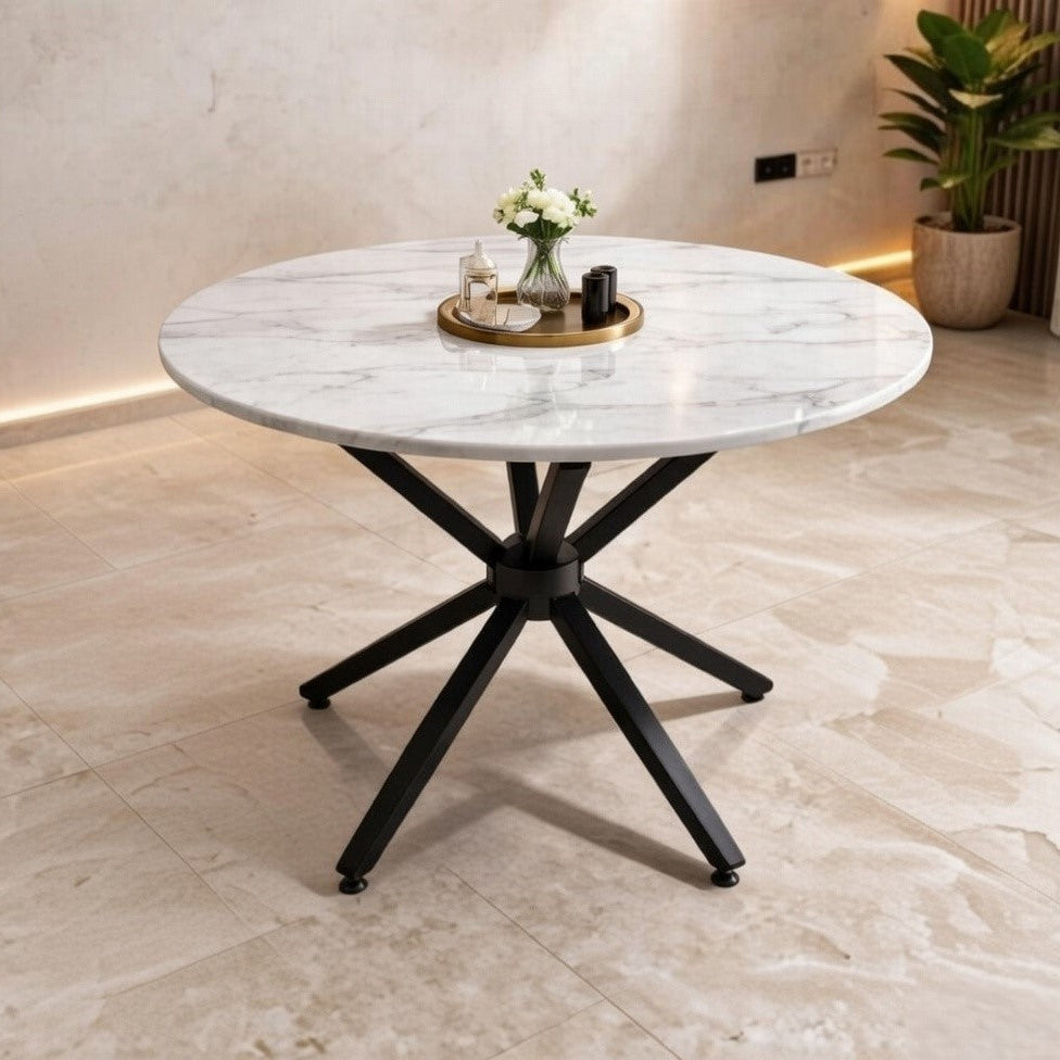 Dining Table Luxury Round Marble Surface and High Durable Legs for Premium Homes