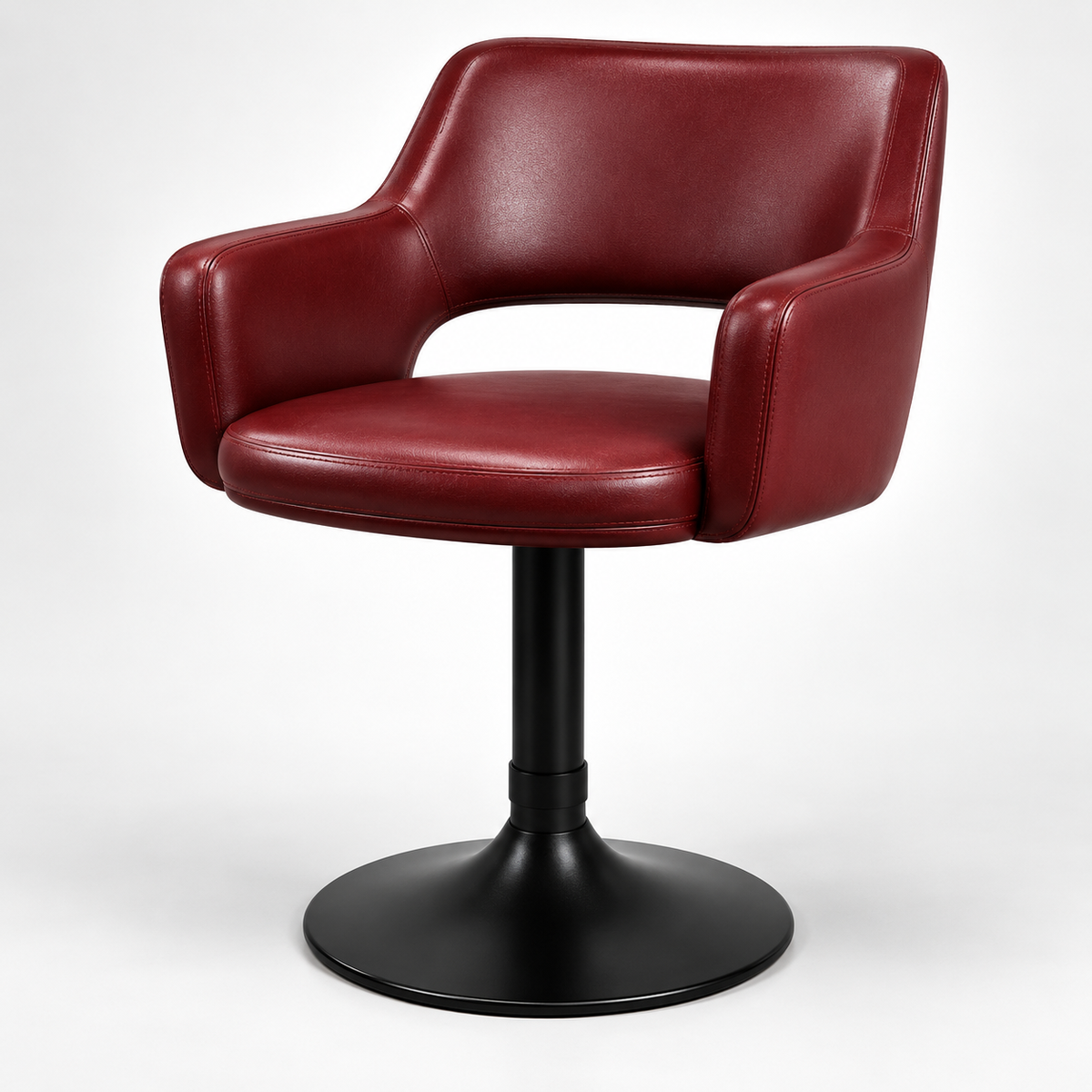 Modern Cafe Chair with Curved Backrest, Padded Armrests, Wide Cushioned Seat and Round Pedestal Base for Restaurants, Cafes and Dining Areas