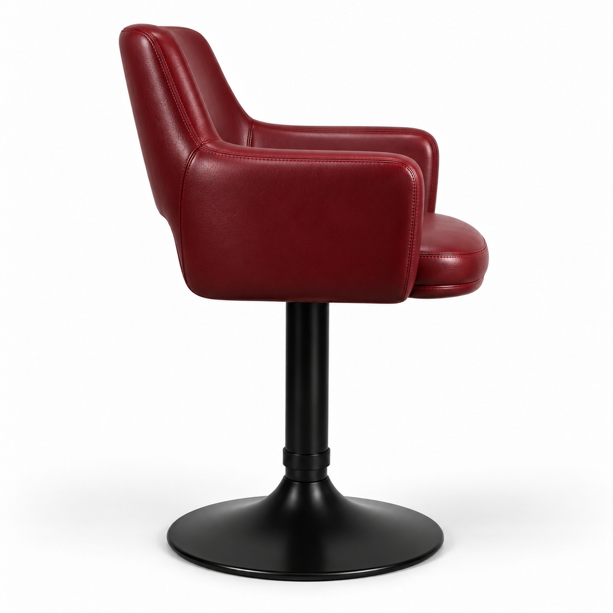 Modern Cafe Chair with Curved Backrest, Padded Armrests, Wide Cushioned Seat and Round Pedestal Base for Restaurants, Cafes and Dining Areas