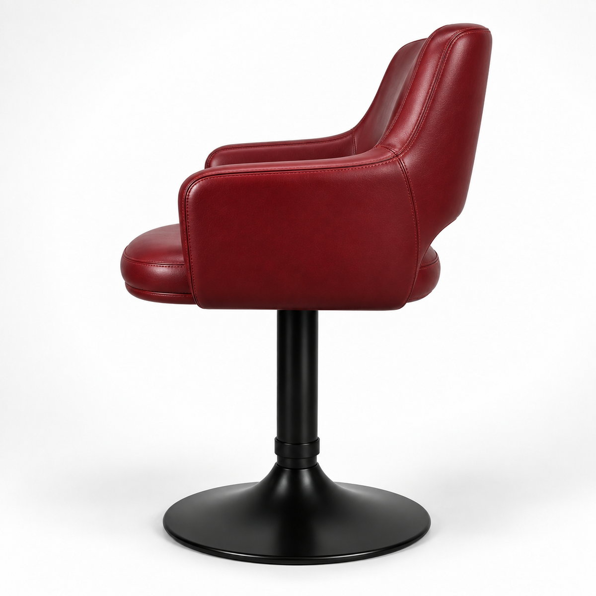 Modern Cafe Chair with Curved Backrest, Padded Armrests, Wide Cushioned Seat and Round Pedestal Base for Restaurants, Cafes and Dining Areas