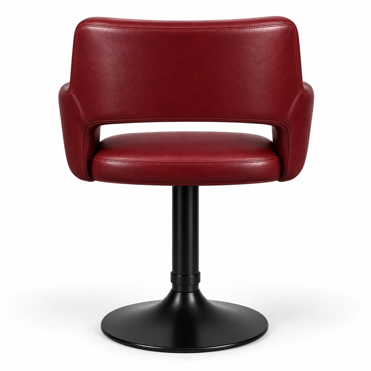 Modern Cafe Chair with Curved Backrest, Padded Armrests, Wide Cushioned Seat and Round Pedestal Base for Restaurants, Cafes and Dining Areas