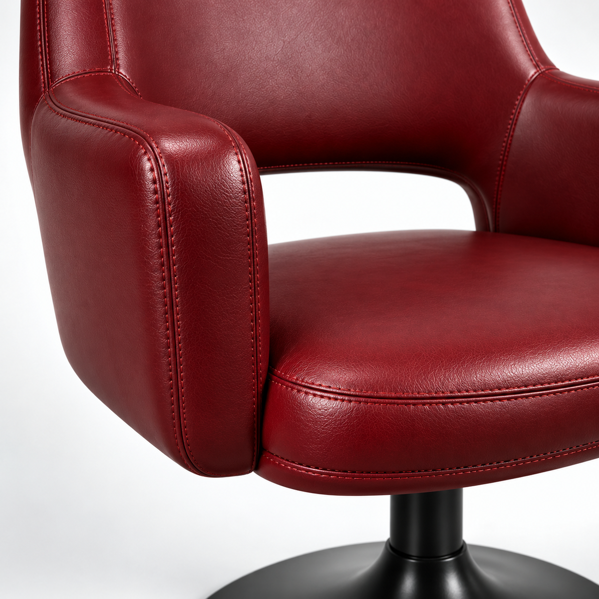 Modern Cafe Chair with Curved Backrest, Padded Armrests, Wide Cushioned Seat and Round Pedestal Base for Restaurants, Cafes and Dining Areas