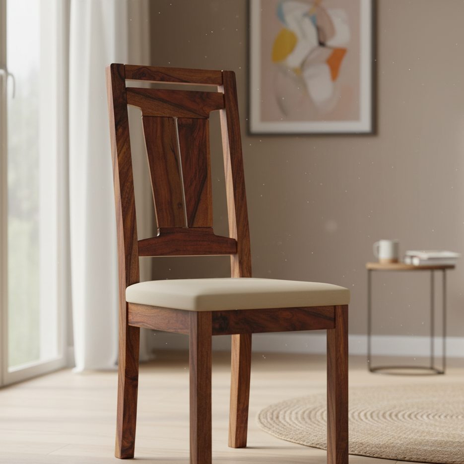Sheesham Wood Dining Chair with Cushioned Seat - Handcrafted Solid Wood Furniture for Home & Kitchen