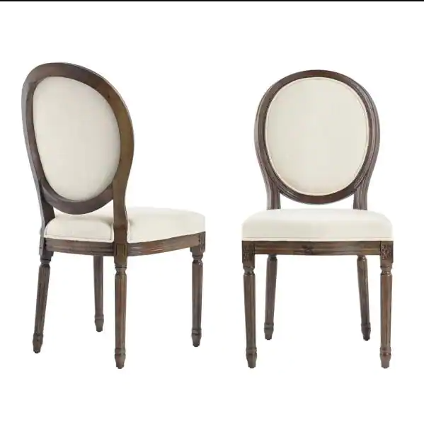 Solid Wood Upholstered Dining Chair with Rounded Back Ivory Seat (Set of 2)
