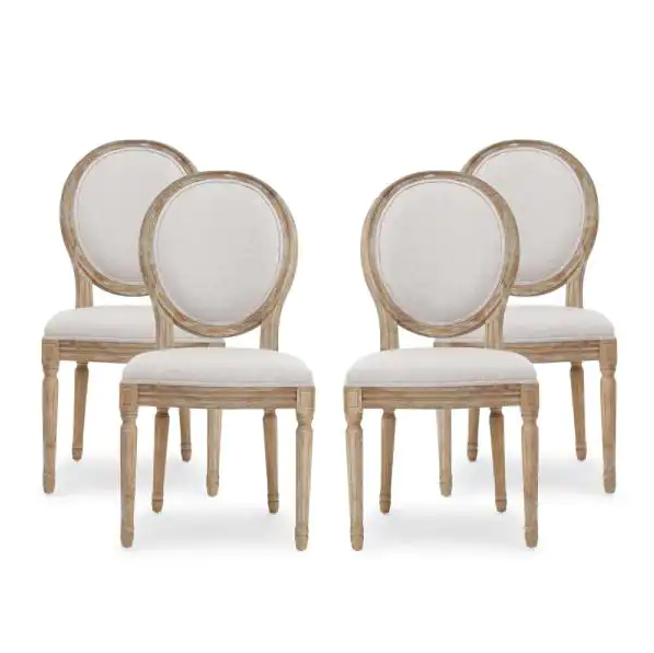 Solid Wood Upholstered Dining Chair with Rounded Back Ivory Seat (Set of 4)