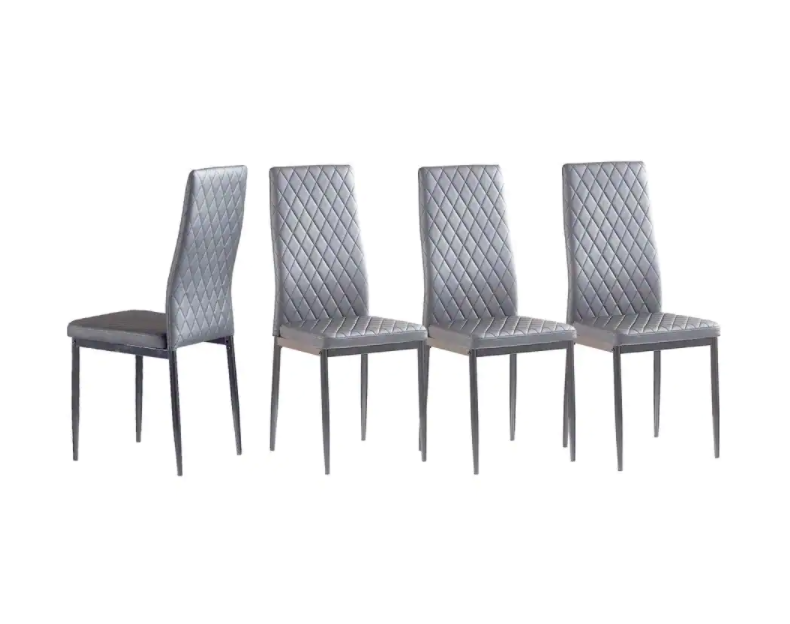 Leather Upholstered Diamond Grid Pattern Dining Chair with Metal Legs