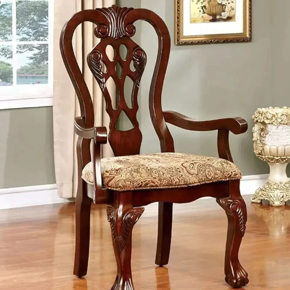 Dining Chair Classic and Carving Wooden Design with Comfortable Cushioned Seat