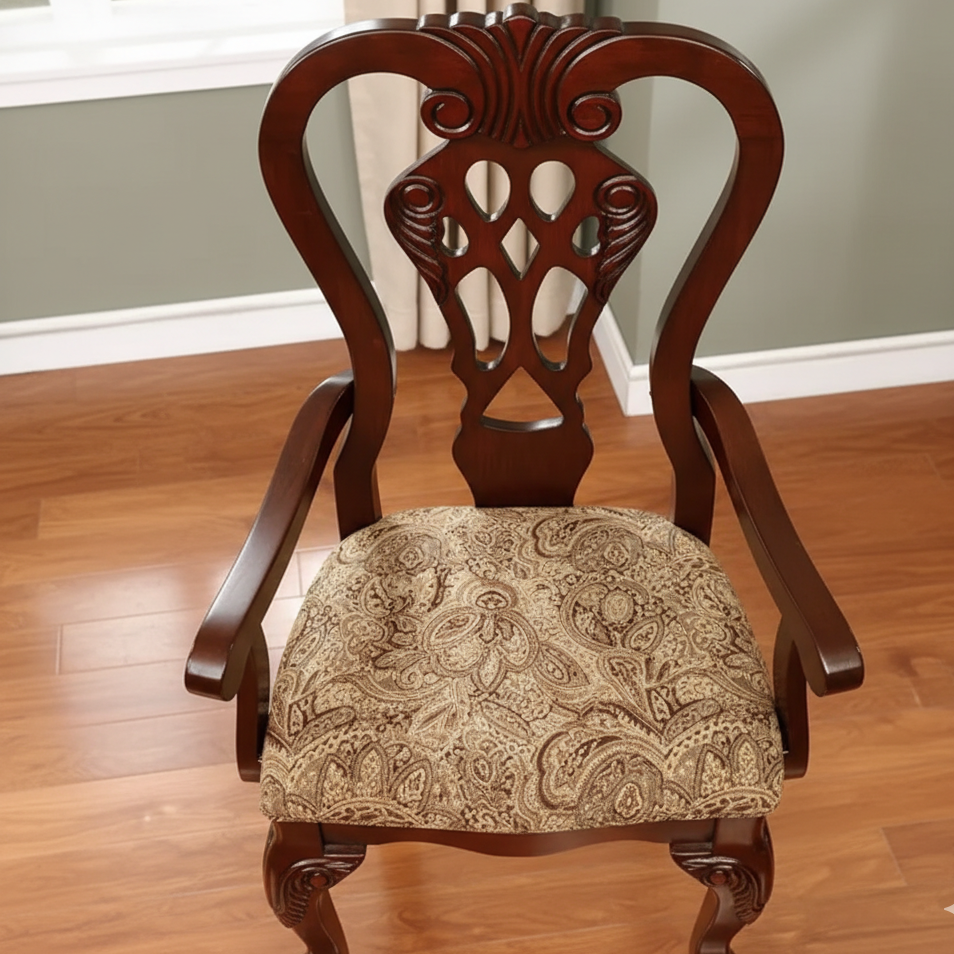 Dining Chair Classic and Carving Wooden Design with Comfortable Cushioned Seat